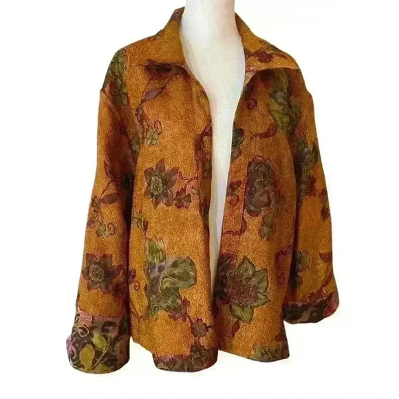 Coldwater Creek Animal Rose Shimmer Floral Print Reversible Jacket Size L Boho - Picture 2 of 16